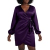 image:imageLYANER Womens Satin Silky Wrap V Neck Tie Waist Long Sleeve Mini Short DressDeep Purple