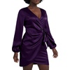 image:imageLYANER Womens Satin Silky Wrap V Neck Tie Waist Long Sleeve Mini Short DressDeep Purple