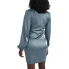 image:imageLYANER Womens Satin Silky Wrap V Neck Tie Waist Long Sleeve Mini Short DressDusty Blue
