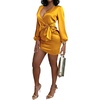 image:imageLYANER Womens Satin Silky Wrap V Neck Tie Waist Long Sleeve Mini Short DressGinger