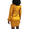 image:imageLYANER Womens Satin Silky Wrap V Neck Tie Waist Long Sleeve Mini Short DressGinger