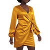 image:imageLYANER Womens Satin Silky Wrap V Neck Tie Waist Long Sleeve Mini Short DressGinger