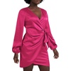 image:imageLYANER Womens Satin Silky Wrap V Neck Tie Waist Long Sleeve Mini Short DressHot Pink