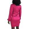 image:imageLYANER Womens Satin Silky Wrap V Neck Tie Waist Long Sleeve Mini Short DressHot Pink