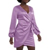 image:imageLYANER Womens Satin Silky Wrap V Neck Tie Waist Long Sleeve Mini Short DressLight Purple