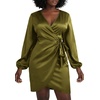 image:imageLYANER Womens Satin Silky Wrap V Neck Tie Waist Long Sleeve Mini Short DressOlive Green