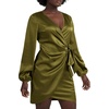 image:imageLYANER Womens Satin Silky Wrap V Neck Tie Waist Long Sleeve Mini Short DressOlive Green