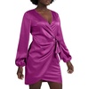 image:imageLYANER Womens Satin Silky Wrap V Neck Tie Waist Long Sleeve Mini Short DressPurple