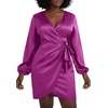 image:imageLYANER Womens Satin Silky Wrap V Neck Tie Waist Long Sleeve Mini Short DressPurple