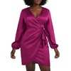 image:imageLYANER Womens Satin Silky Wrap V Neck Tie Waist Long Sleeve Mini Short DressRose