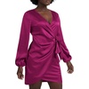 image:imageLYANER Womens Satin Silky Wrap V Neck Tie Waist Long Sleeve Mini Short DressRose