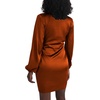 image:imageLYANER Womens Satin Silky Wrap V Neck Tie Waist Long Sleeve Mini Short DressRust Brown