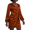 image:imageLYANER Womens Satin Silky Wrap V Neck Tie Waist Long Sleeve Mini Short DressRust Brown