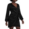 image:imageLYANER Womens Satin Silky Wrap V Neck Tie Waist Long Sleeve Mini Short DressSolid Black