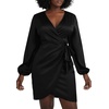 image:imageLYANER Womens Satin Silky Wrap V Neck Tie Waist Long Sleeve Mini Short DressSolid Black