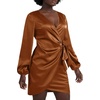 image:imageLYANER Womens Satin Silky Wrap V Neck Tie Waist Long Sleeve Mini Short DressSolid Brown