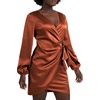 image:imageLYANER Womens Satin Silky Wrap V Neck Tie Waist Long Sleeve Mini Short DressSolid Burnt Orange