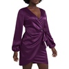 image:imageLYANER Womens Satin Silky Wrap V Neck Tie Waist Long Sleeve Mini Short DressSolid Dark Purple
