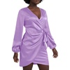 image:imageLYANER Womens Satin Silky Wrap V Neck Tie Waist Long Sleeve Mini Short DressSolid Light Purple