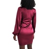 image:imageLYANER Womens Satin Silky Wrap V Neck Tie Waist Long Sleeve Mini Short DressSolid Magenta
