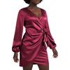 image:imageLYANER Womens Satin Silky Wrap V Neck Tie Waist Long Sleeve Mini Short DressSolid Magenta