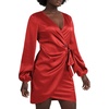 image:imageLYANER Womens Satin Silky Wrap V Neck Tie Waist Long Sleeve Mini Short DressSolid Red