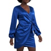 image:imageLYANER Womens Satin Silky Wrap V Neck Tie Waist Long Sleeve Mini Short DressSolid Royal Blue