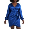 image:imageLYANER Womens Satin Silky Wrap V Neck Tie Waist Long Sleeve Mini Short DressSolid Royal Blue