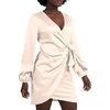 image:imageLYANER Womens Satin Silky Wrap V Neck Tie Waist Long Sleeve Mini Short DressSolid Solid Beige