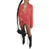 image:imageLYANER Womens Sexy Collar V Neck Wrap Hem Long Sleeve Club Party Bodycon Mini DressCoral Pink