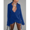 image:imageLYANER Womens Sexy Collar V Neck Wrap Hem Long Sleeve Club Party Bodycon Mini DressRoyal Blue