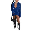 image:imageLYANER Womens Sexy Collar V Neck Wrap Hem Long Sleeve Club Party Bodycon Mini DressRoyal Blue