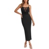 image:imageLYANER Womens Sexy Cowl Neck Sheer Lace Slit Bodycon Adjustable Straps Long DressBlack