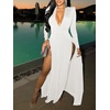 image:imageLYANER Womens Sexy Deep V Neck High Split Side Long Sleeve Long Cocktail Dress White XXLarge