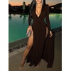 image:imageLYANER Womens Sexy Deep V Neck High Split Side Long Sleeve Long Cocktail DressCoffee