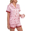 image:imageLYANER Womens Silky Satin Striped 2 Piece Pajama Sets Button Shirt and Wide Leg Shorts SleepwearRed