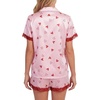 image:imageLYANER Womens Silky Satin Striped 2 Piece Pajama Sets Button Shirt and Wide Leg Shorts SleepwearRed