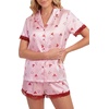 image:imageLYANER Womens Silky Satin Striped 2 Piece Pajama Sets Button Shirt and Wide Leg Shorts SleepwearRed