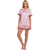image:imageLYANER Womens Silky Satin Striped 2 Piece Pajama Sets Button Shirt and Wide Leg Shorts SleepwearRed