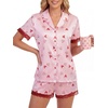 image:imageLYANER Womens Silky Satin Striped 2 Piece Pajama Sets Button Shirt and Wide Leg Shorts SleepwearRed