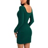 image:imageLYANER Womens Square Neck Long Sleeve Ribbed Knit Party Bodycon Mini Dress with PocketsDark Green