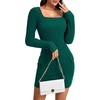 image:imageLYANER Womens Square Neck Long Sleeve Ribbed Knit Party Bodycon Mini Dress with PocketsDark Green