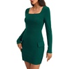 image:imageLYANER Womens Square Neck Long Sleeve Ribbed Knit Party Bodycon Mini Dress with PocketsDark Green