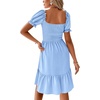 image:imageLYANER Womens Square Neck Smocked Mini Dress Puff Sleeve Ruffle Tiered Casual Wedding Guest DressBlue
