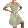 image:imageLYANER Womens Square Neck Smocked Mini Dress Puff Sleeve Ruffle Tiered Casual Wedding Guest DressLight Green