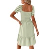 image:imageLYANER Womens Square Neck Smocked Mini Dress Puff Sleeve Ruffle Tiered Casual Wedding Guest DressLight Green