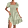 image:imageLYANER Womens Square Neck Smocked Mini Dress Puff Sleeve Ruffle Tiered Casual Wedding Guest DressLight Green