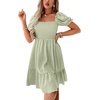 image:imageLYANER Womens Square Neck Smocked Mini Dress Puff Sleeve Ruffle Tiered Casual Wedding Guest DressLight Green