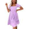 image:imageLYANER Womens Square Neck Smocked Mini Dress Puff Sleeve Ruffle Tiered Casual Wedding Guest DressLight Purple