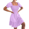 image:imageLYANER Womens Square Neck Smocked Mini Dress Puff Sleeve Ruffle Tiered Casual Wedding Guest DressLight Purple